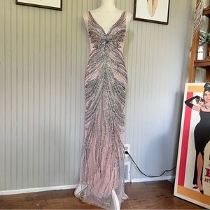 Basix Black Label Pale Pink Beaded & Sequins Sleeveless Fitted Gown Maxi Dress